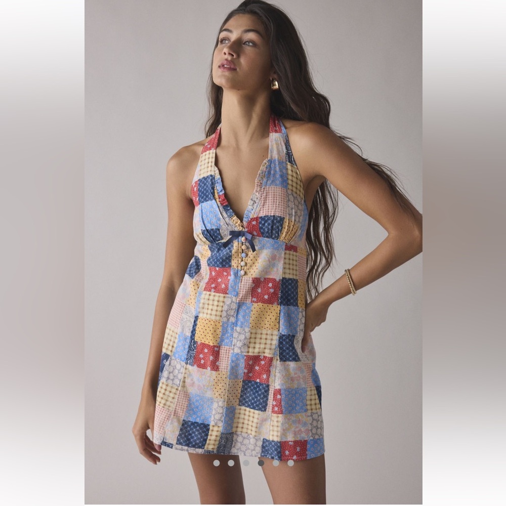 Colorful Patchwork Halter Dress